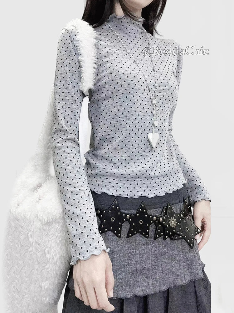REDDA CHiC Camiseta Grunge Lunares Mujer Otoño Y2k