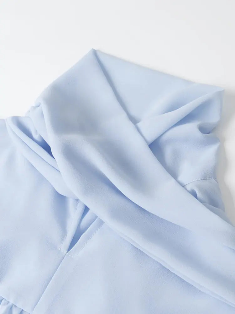 Blusa Gasa Azul Vintage Mujer 2026: Mangas Holgadas con Volantes