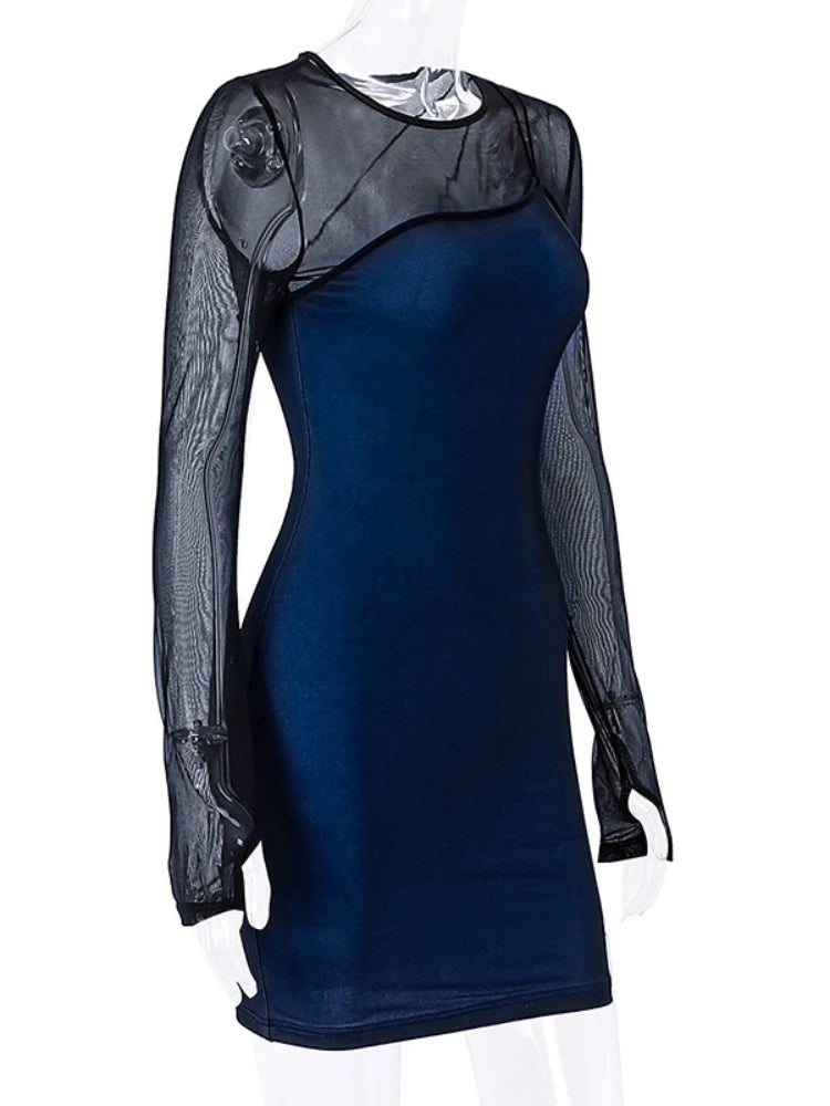 Transparent lace minidress with long sleeves, sexy design, perfect for evening wear, by Corporación Turística.