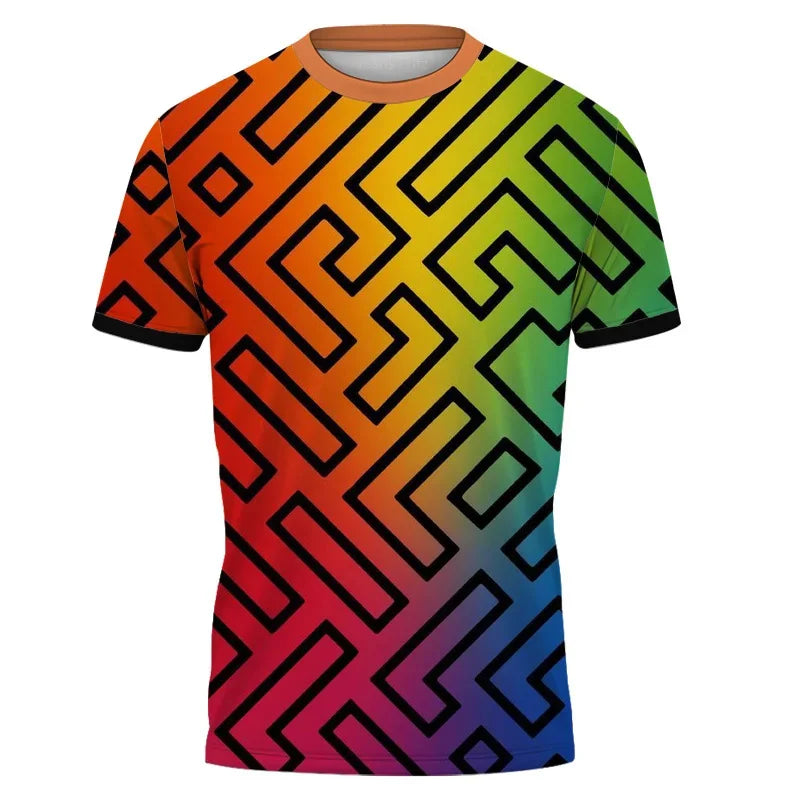 Camiseta 3D Rayas Color Bloque Verano Manga Corta Unisex