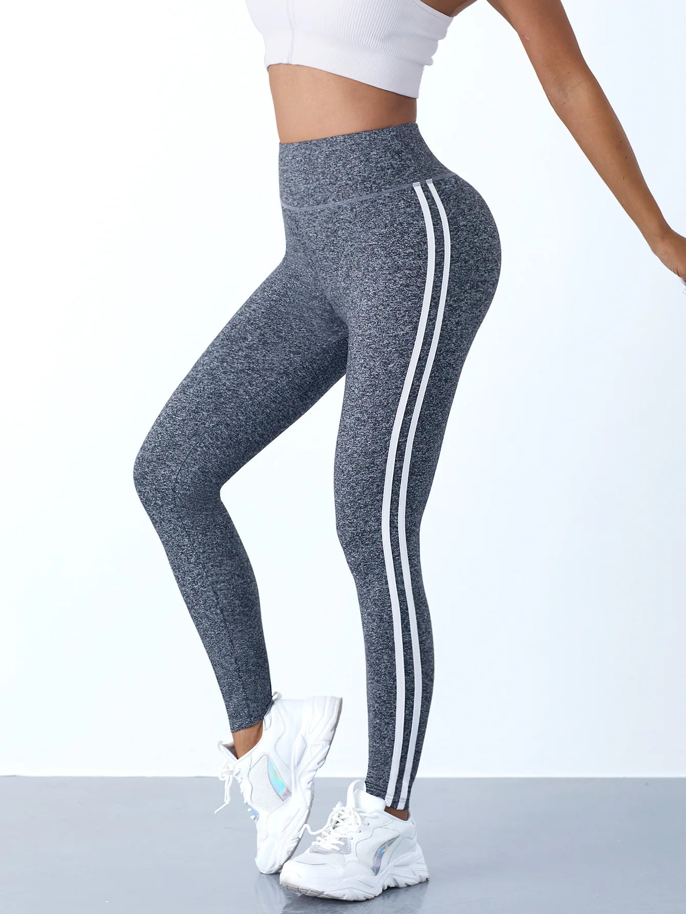 Leggings de Yoga con Rayas Mujer: Control Barriga, Mallas Gimnasio
