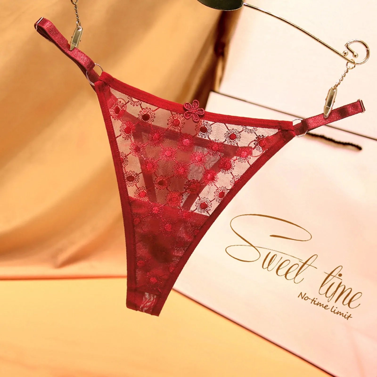 Tanga Encaje Floral ZOMAXIUJEE Cintura Baja Sexy Lencería Mujer