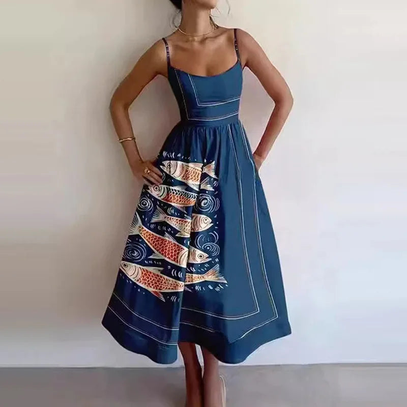 Vestido Midi Rosa Vacaciones Mujer 2026 Elegante Tirantes Finos Línea A