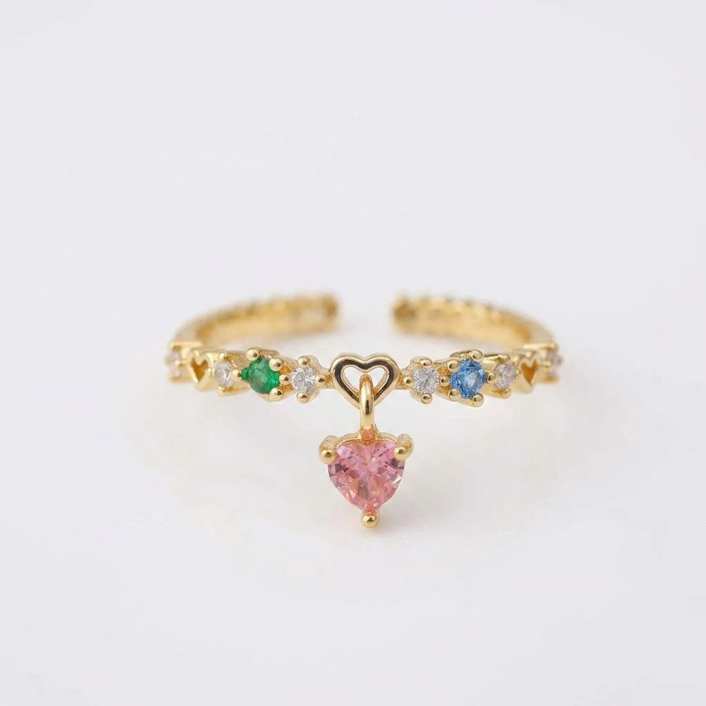 Anillo Flor Circon Colorido Ajustable - Joyería Vintage para Mujer