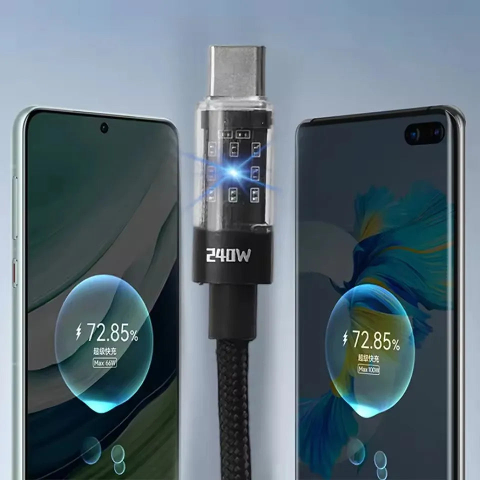Cable USB C 240W Carga Rápida Nylon LED | Carga y Datos
