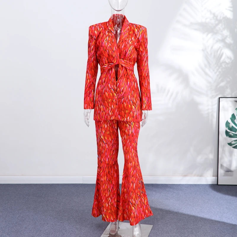 Conjunto Floral Primavera Mujer: Blazer y Pantalón Ancho