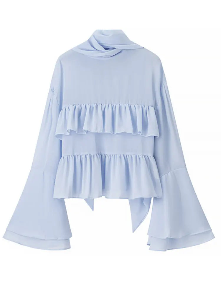Blusa Gasa Azul Vintage Mujer 2026 - Lyaner Amiily Volantes Elegantes