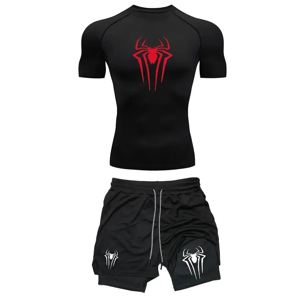 Conjunto Compresión Hombre Y2K Araña Gimnasio Secado Rápido
