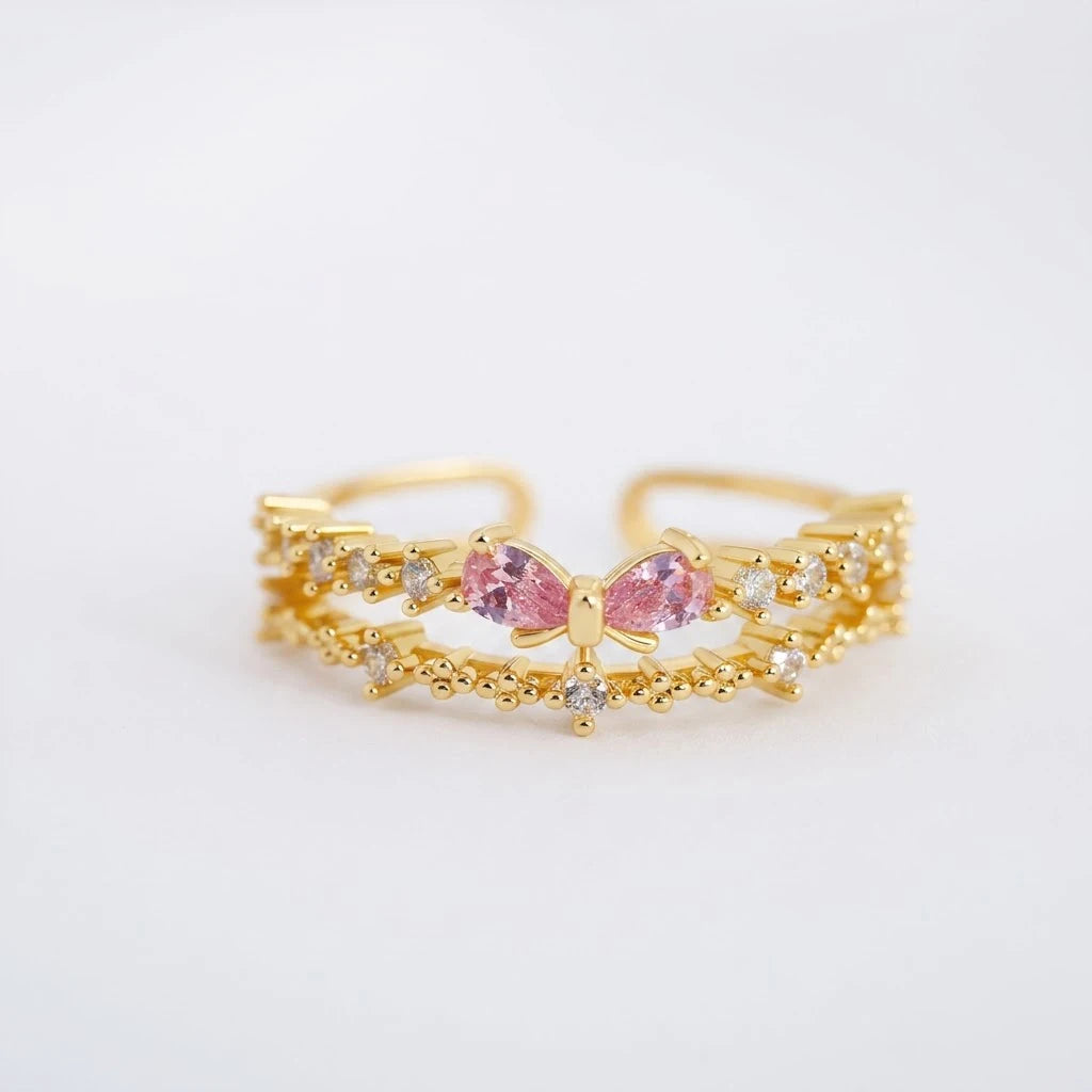 Anillo Flor Circon Colorido Ajustable - Joyería Vintage para Mujer