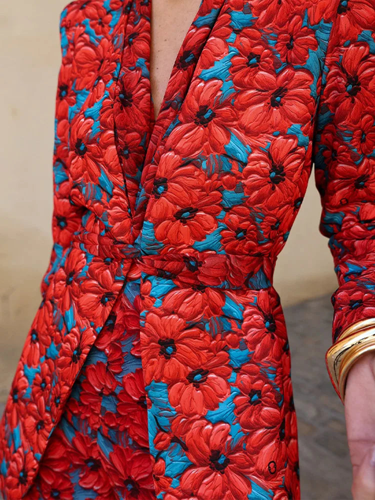 Conjunto Floral Primavera Mujer: Blazer y Pantalones Anchos