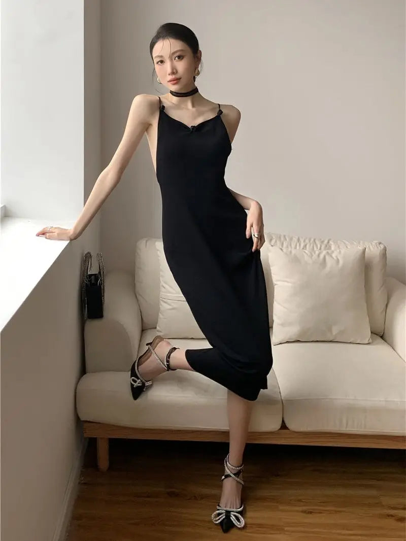 Vestido Verano Mariposas Cheerart Espalda Descubierta Negro