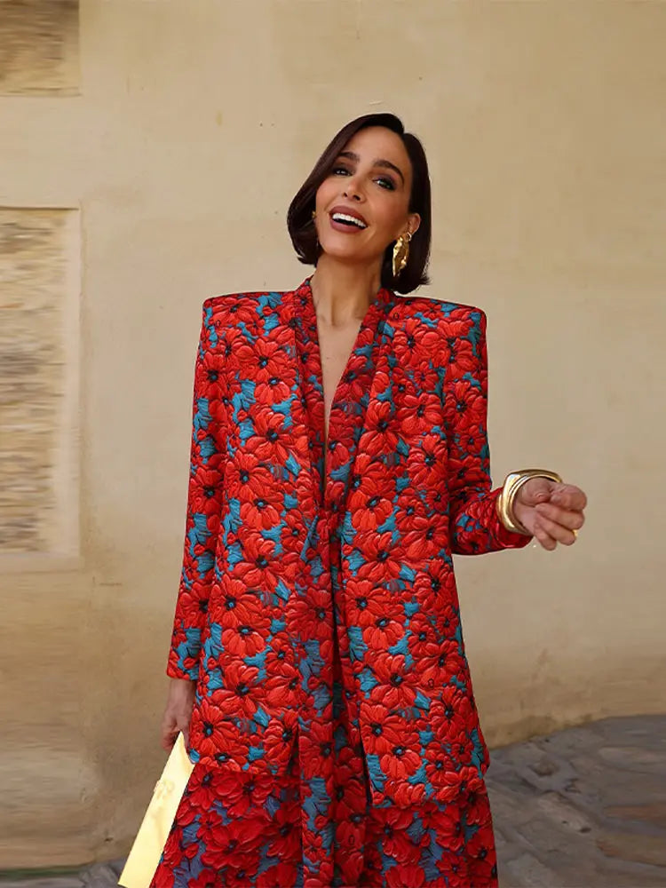 Conjunto Floral Primavera Mujer: Blazer y Pantalón Ancho