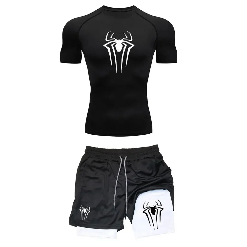 Conjunto Compresión Hombre Y2K Araña Gimnasio Secado Rápido