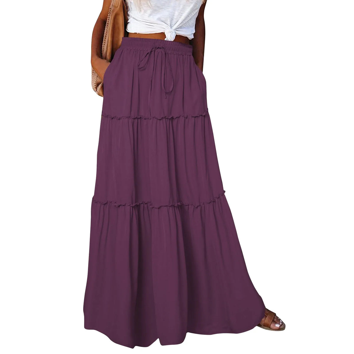 Long women's skirt in solid color with elastic waist, stylish and comfortable from Corporación Turística.