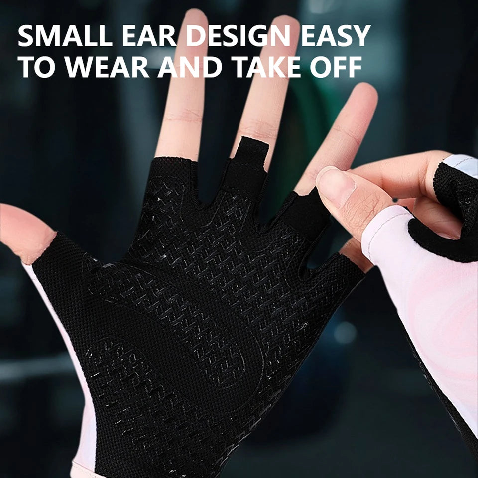Guantes GTUBIKE Medio Dedo Transpirables (Negro/Rosa/Gris) - Ciclismo y Gimnasio