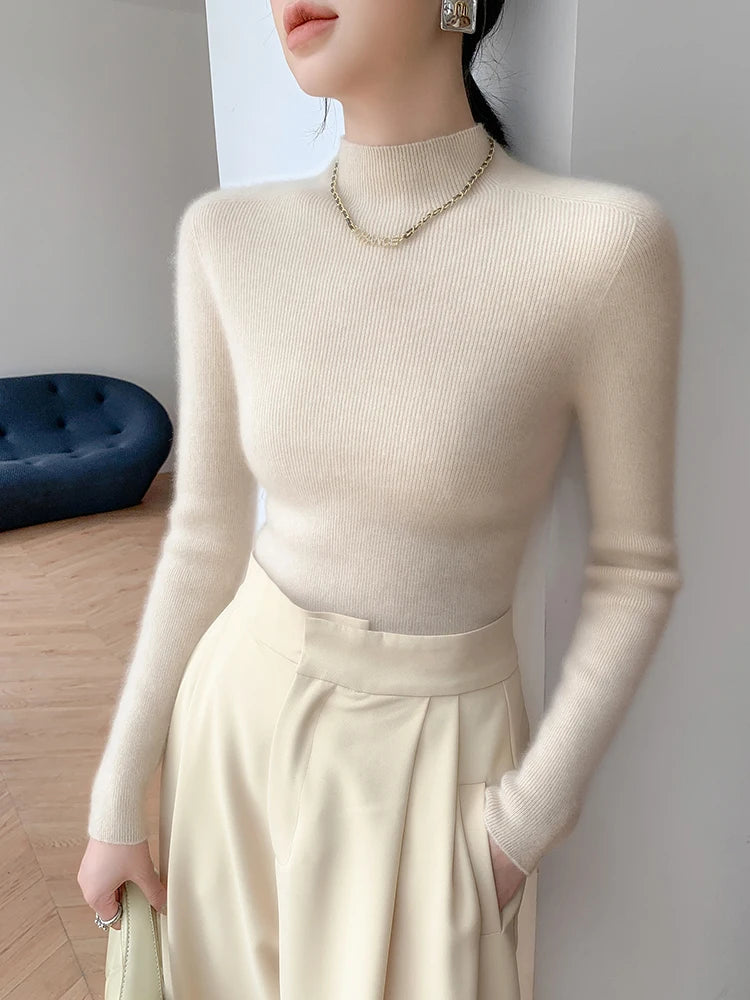 Suéter de Cachemira Mujer Cuello Mock Otoño Invierno - Addonee Cálido y Suave