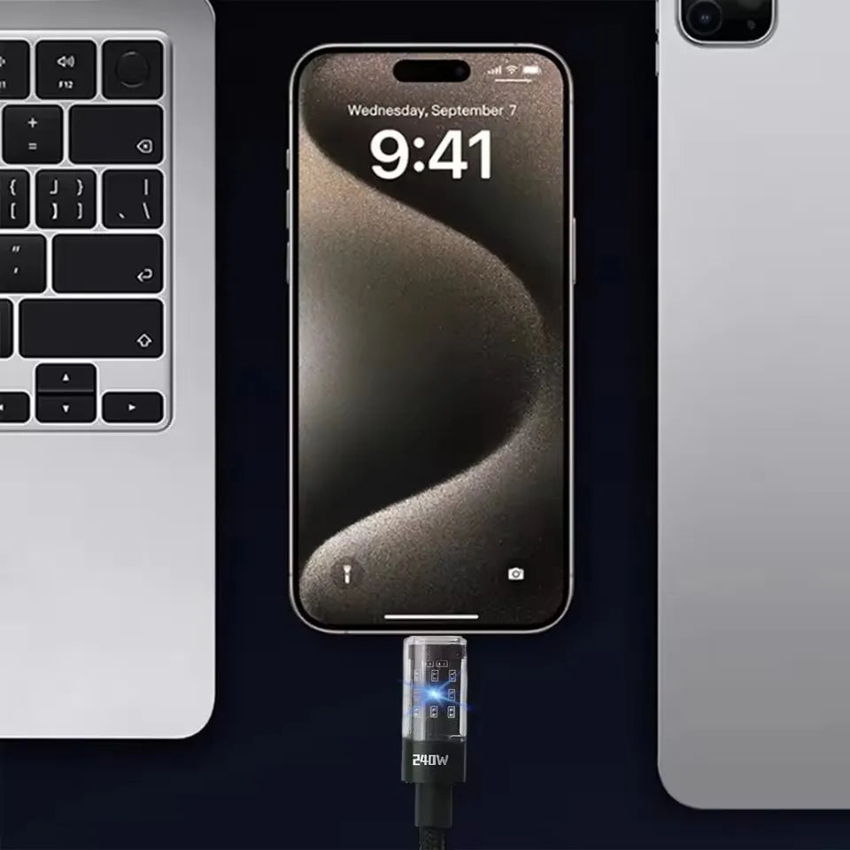 Cable USB C 240W Carga Rápida Nylon LED | Carga y Datos