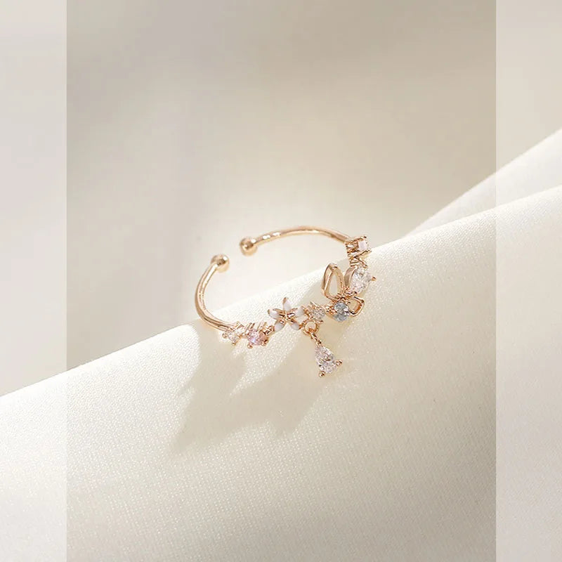 Anillo Flor Circonita Anenjery Ajustable - Joyería Princesa Elegante