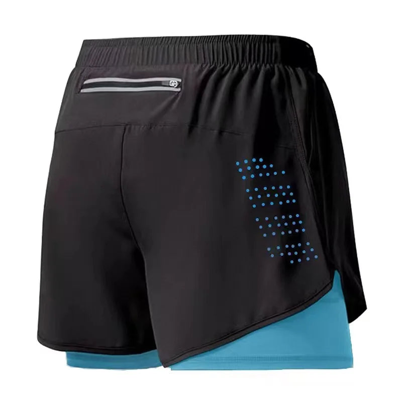 Pantalones Cortos para Correr Hombre: Doble Capa Fitness Secado Rápido