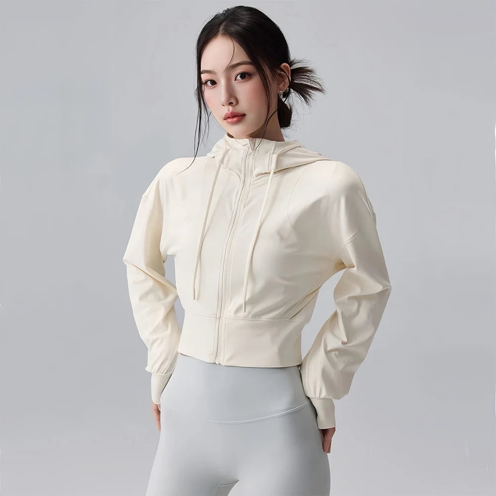 Chaqueta con capucha para correr para mujer, abrigo para ciclismo, Yoga, trotar, camisa, medias, deportes al aire libre, ropa de gimnasio, ropa deportiva para correr