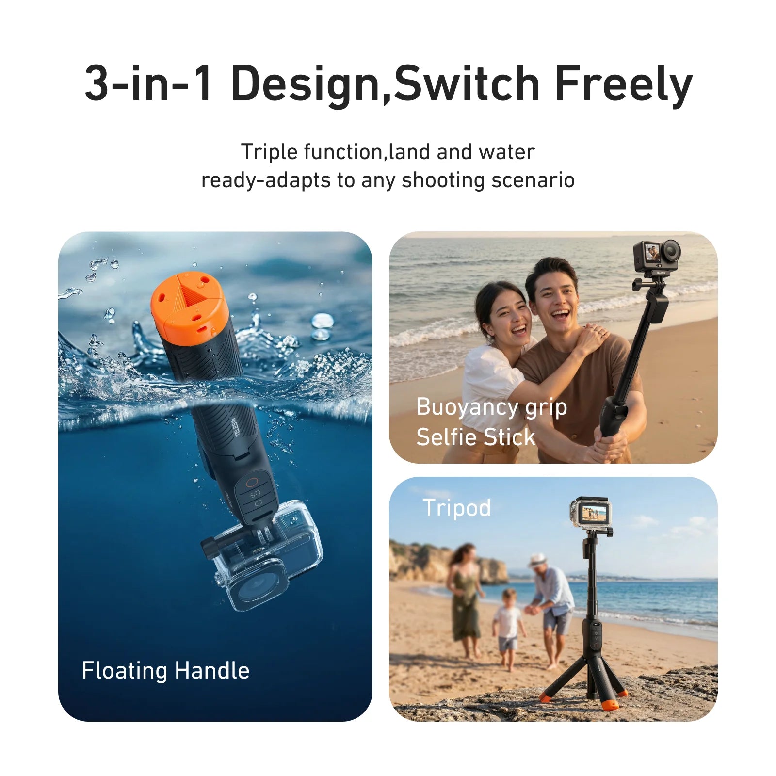 Control remoto inalámbrico TELESIN para buceo subacuático, palo selfie extensible, trípode con mango de flotabilidad para DJI OSMO Action 6 5pro 4