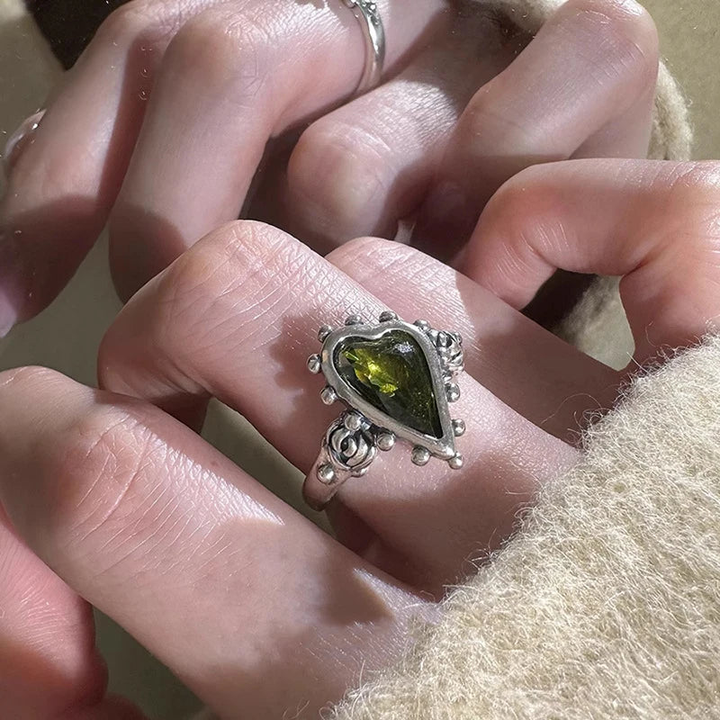 Anillo con colgante de borla Simple, joyería Retro francesa, corazón romántico, anillos de dedo ajustables, joyería de compromiso, regalo del Día de San Valentín