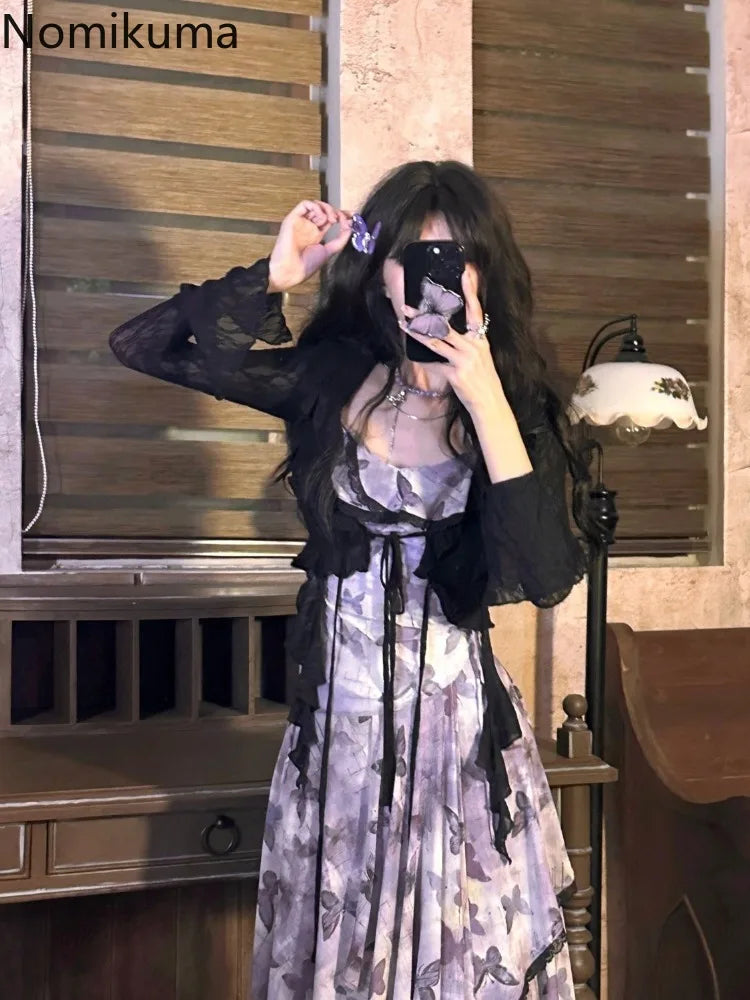 Conjunto Gasa Mariposa Vintage: Vestido Elegante Verano (2 Piezas)