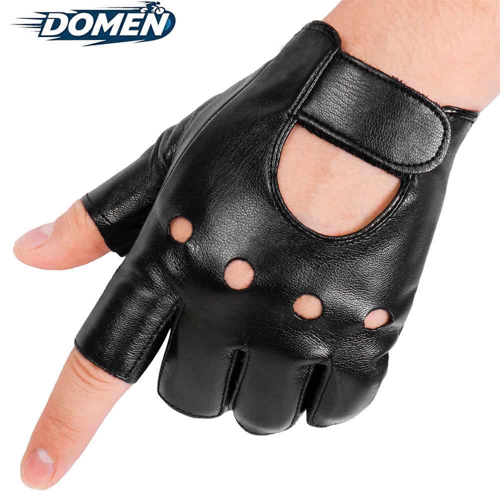 DOMEN Guantes Cuero Sintético Sin Dedos Unisex - Moto, Fitness