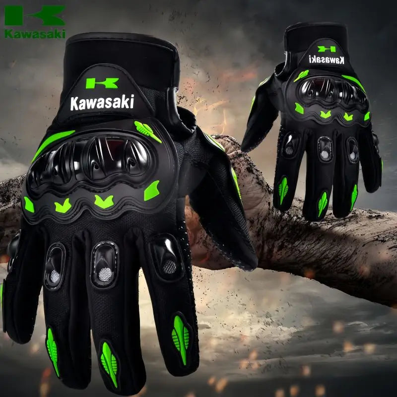 Guantes de motocicleta Kawasaki, guantes de dedo completo antideslizantes y resistentes al desgaste, guantes de equipo de protección para bicicleta de carreras todoterreno