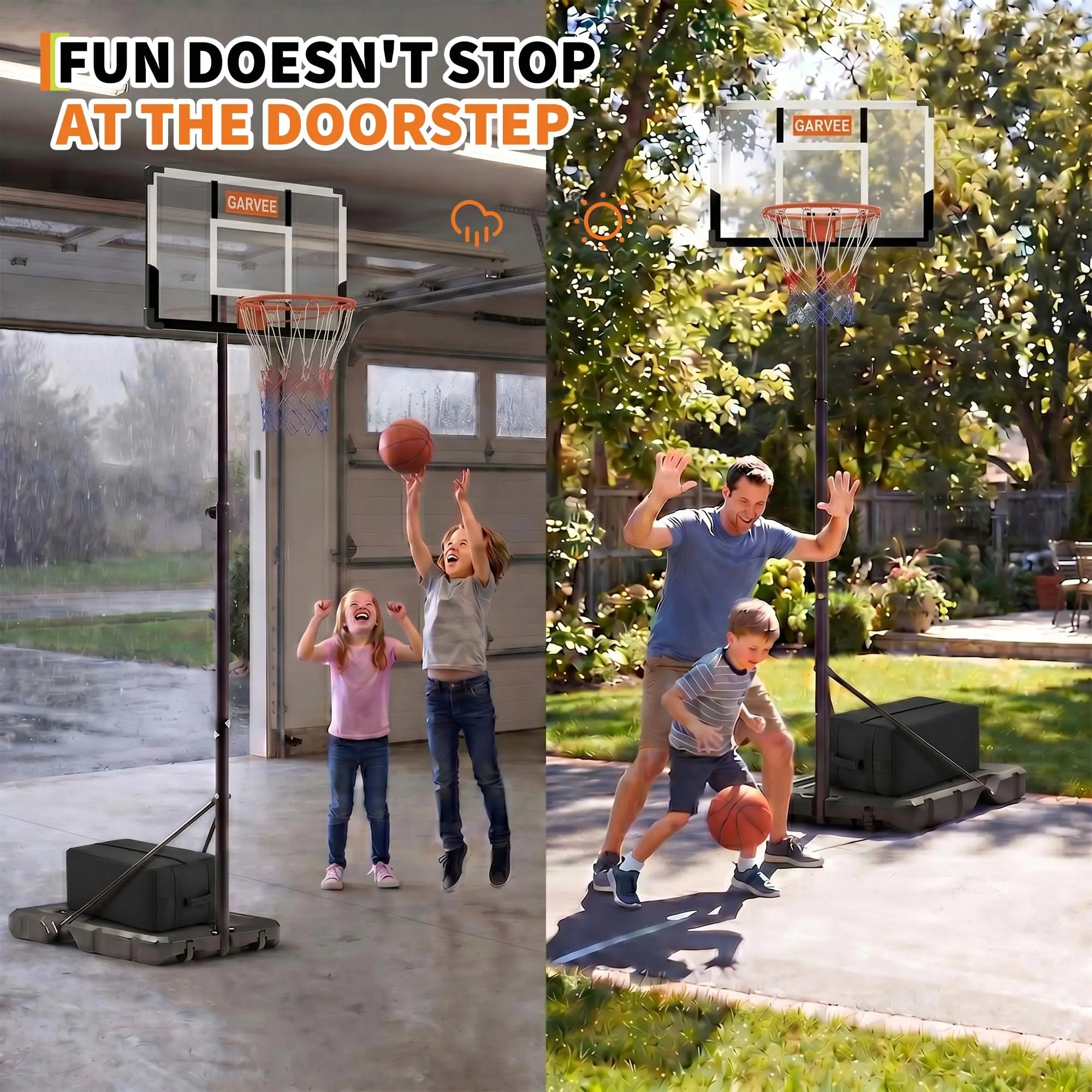 Aro de Baloncesto Portátil y Ajustable para Niños y Adultos, 10 Pies, para Interiores y Exteriores, con Tablero, Red, Base Grande y Ruedas, Ideal para Entradas de Autos y Piscinas