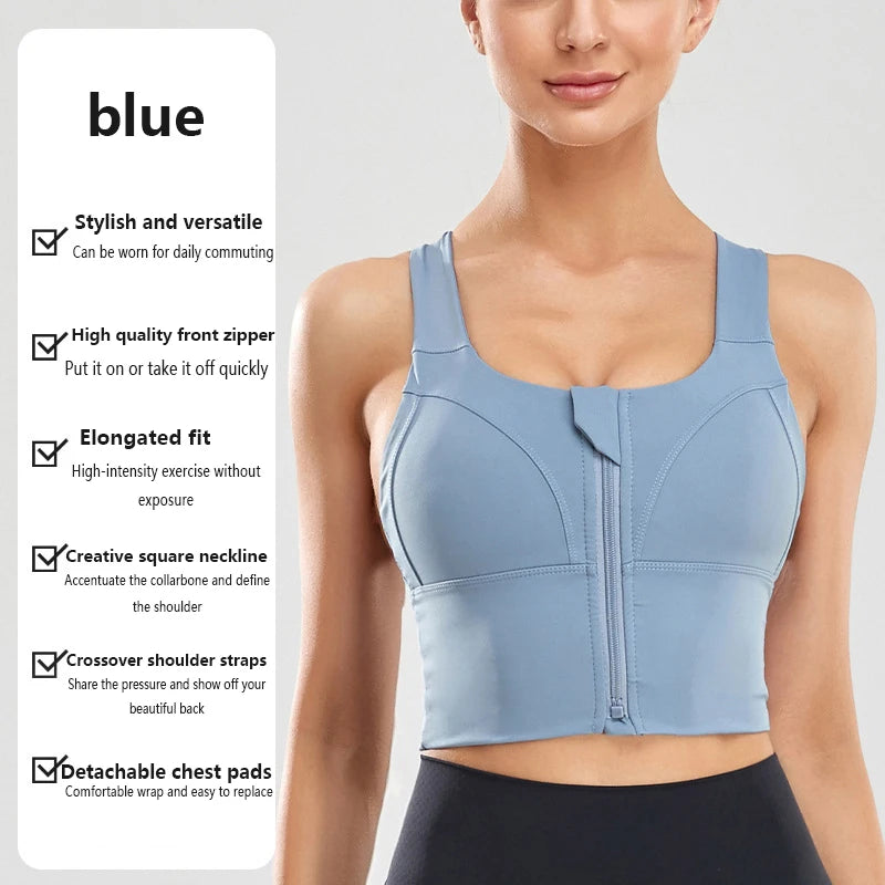 Sujetador Deportivo Mujer Talla Grande Cremallera Frontal Alto Impacto CHNMR