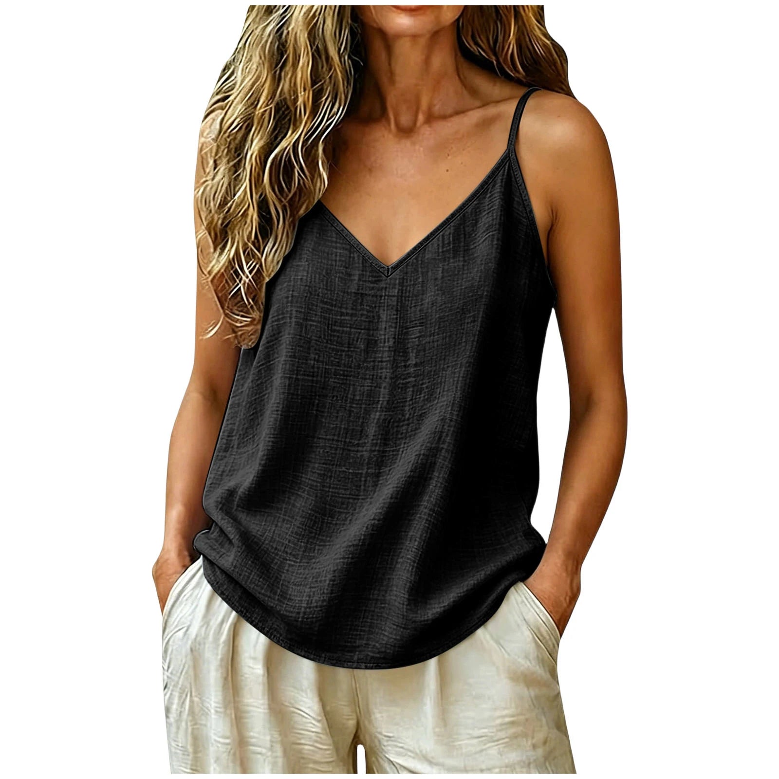 Camiseta Lino Verano Mujer | ZOMAXIUJEE | Tirantes Finos Cuello V