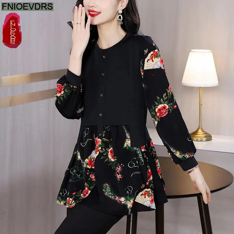 Camisa Flores Vintage Mujer Túnica Peplum Elegante Casual FNIOEVDRS