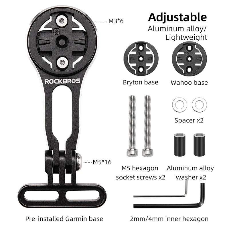 Soporte de bicicleta ROCKBROS, soporte de lámpara de luz delantera, soporte de extensión de aleación de aluminio para ordenador de bicicleta, soporte Wahoo Bryton Garmin
