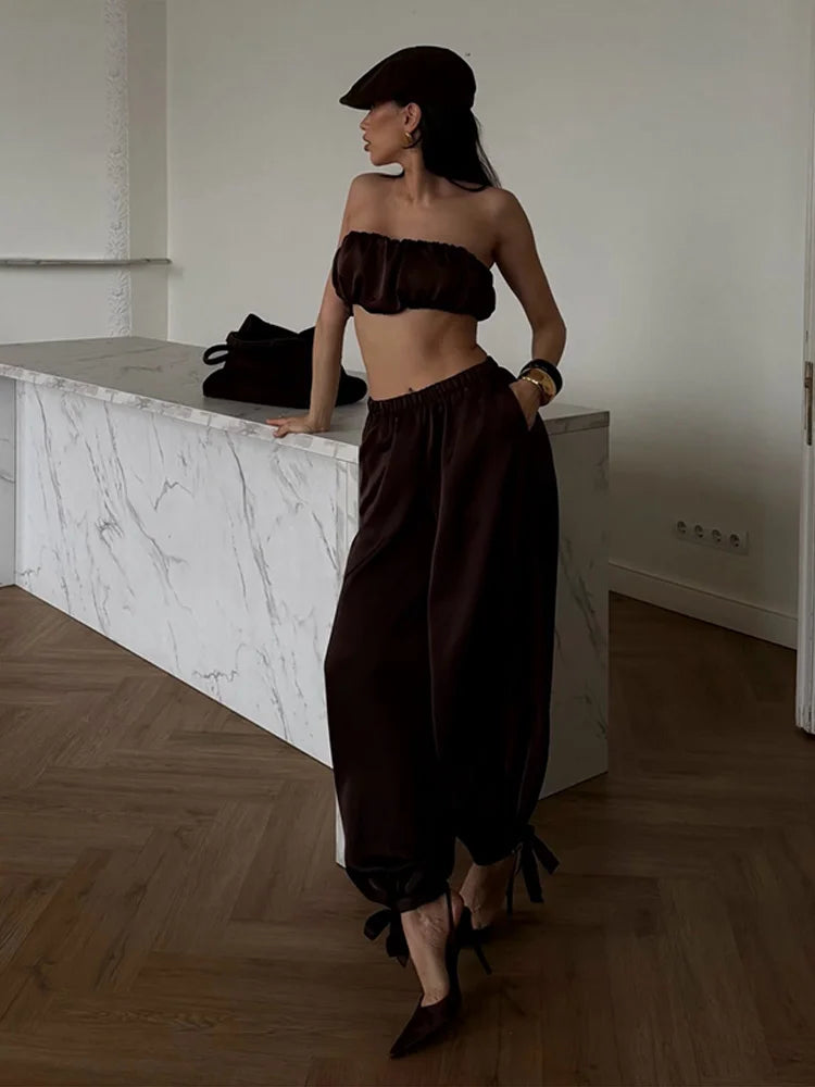 Conjunto 2 Piezas Mujer: Top Plisado y Pantalón Elástico | Chic Fiesta