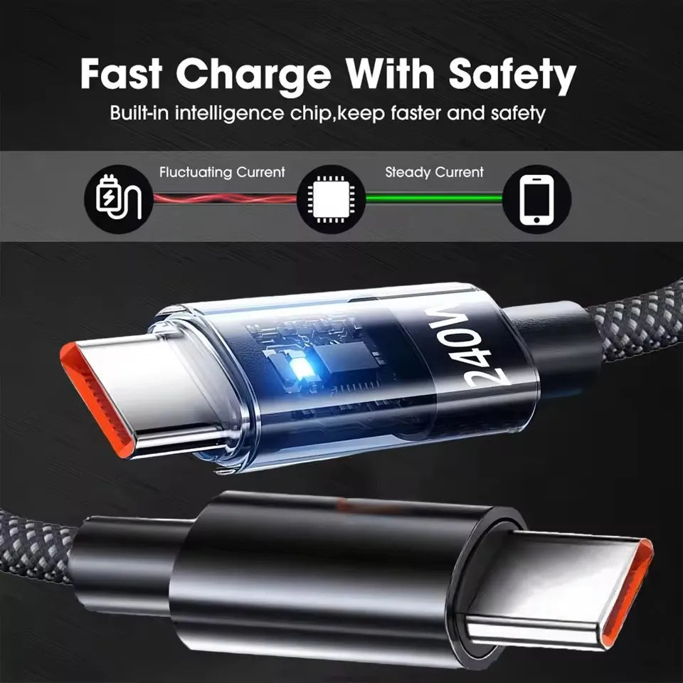 Cable USB C 240W Carga Rápida Nylon LED | Carga y Datos
