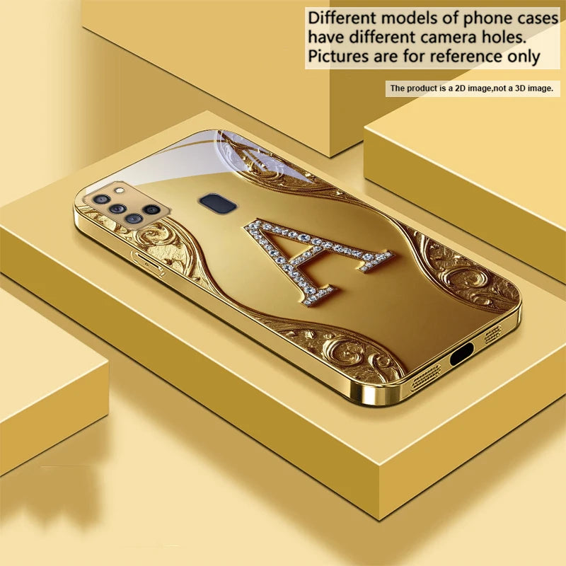 Golden crystal diamond phone case by Corporación Turística with sparkling accents, designed to protect and decorate a smartphone.