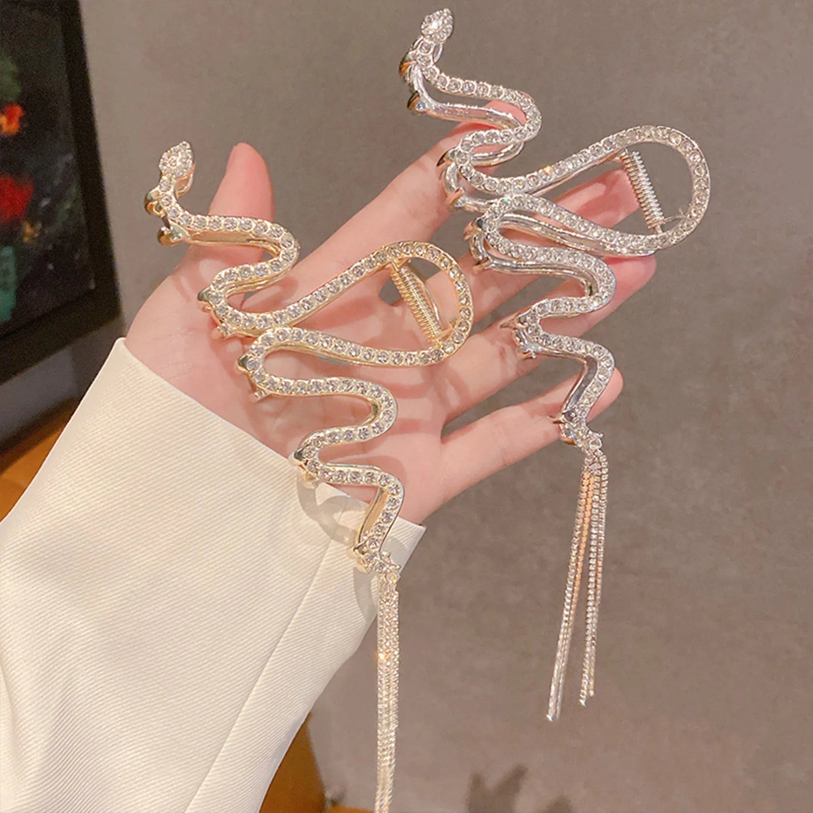 Clip Tiburón Serpiente Diamantes Imitación Lujo - Accesorios Cabello Mujer