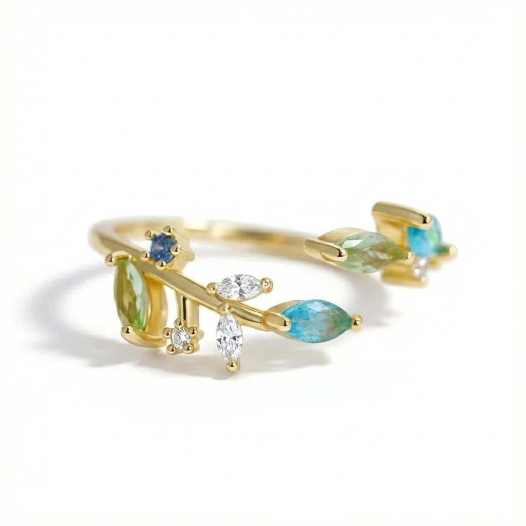 Anillo Flor Circon Colorido Ajustable - Joyería Vintage para Mujer