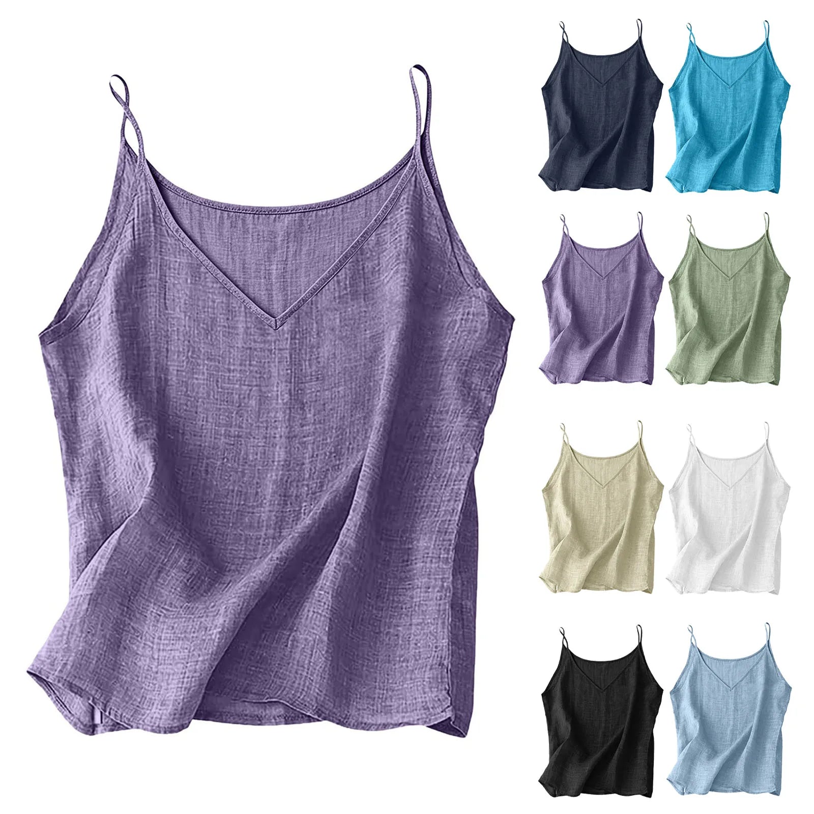 Camiseta Lino Verano Mujer | ZOMAXIUJEE | Tirantes Finos Cuello V