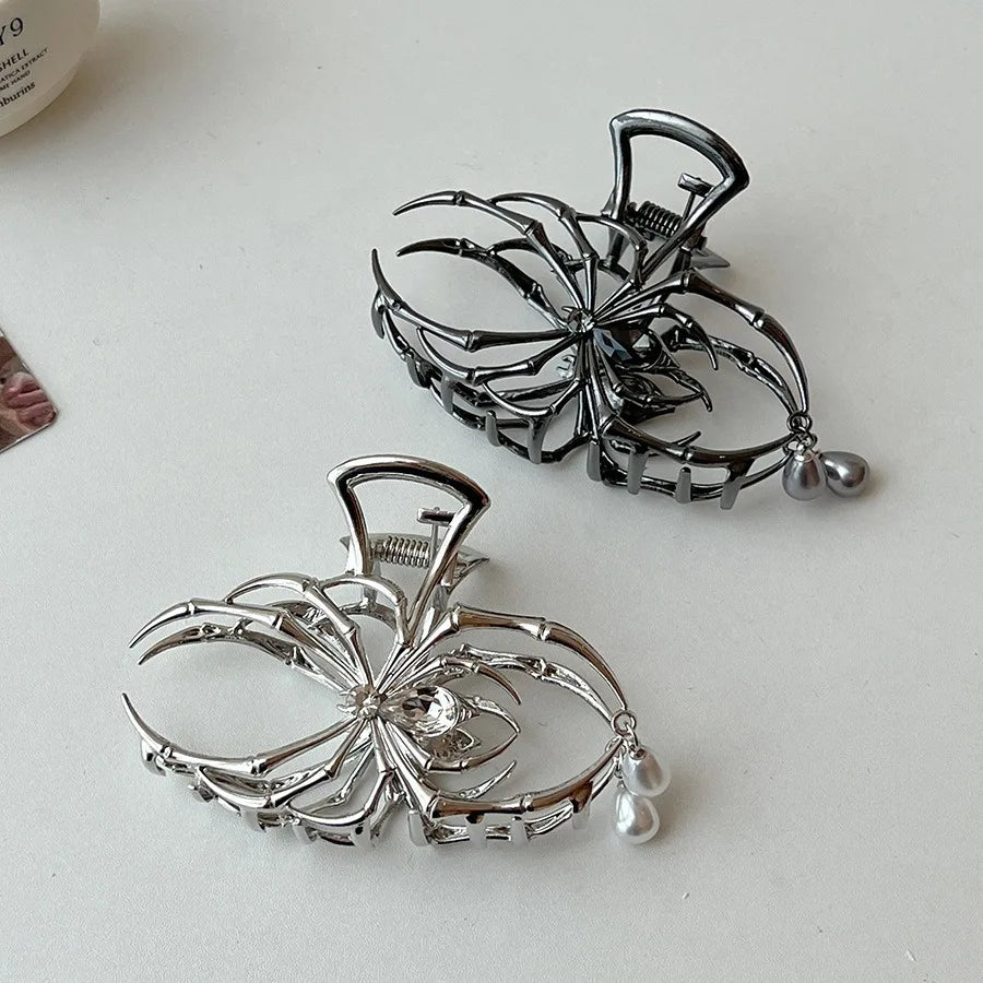 Pinza Araña Gótica Perla Metal Calado Mujer Accesorio Tiburón