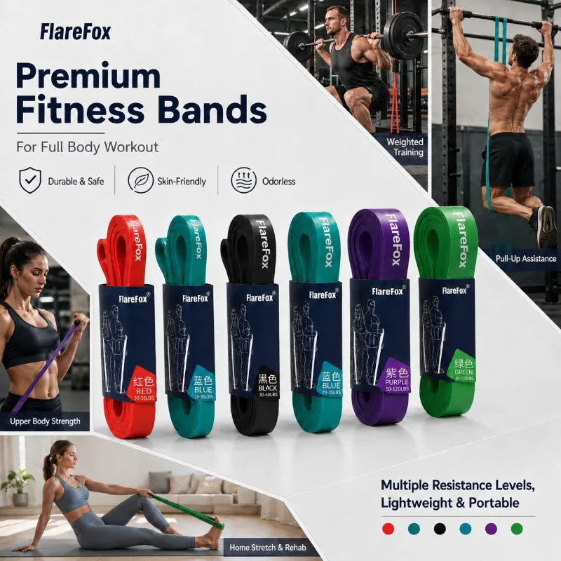 Juego de Bandas de Resistencia Múltiples FlareFox, Correas de Asistencia para Dominadas, Entrenamiento de Fuerza y Agilidad, Equipo de Gimnasio Práctico para el Hogar y CrossFit