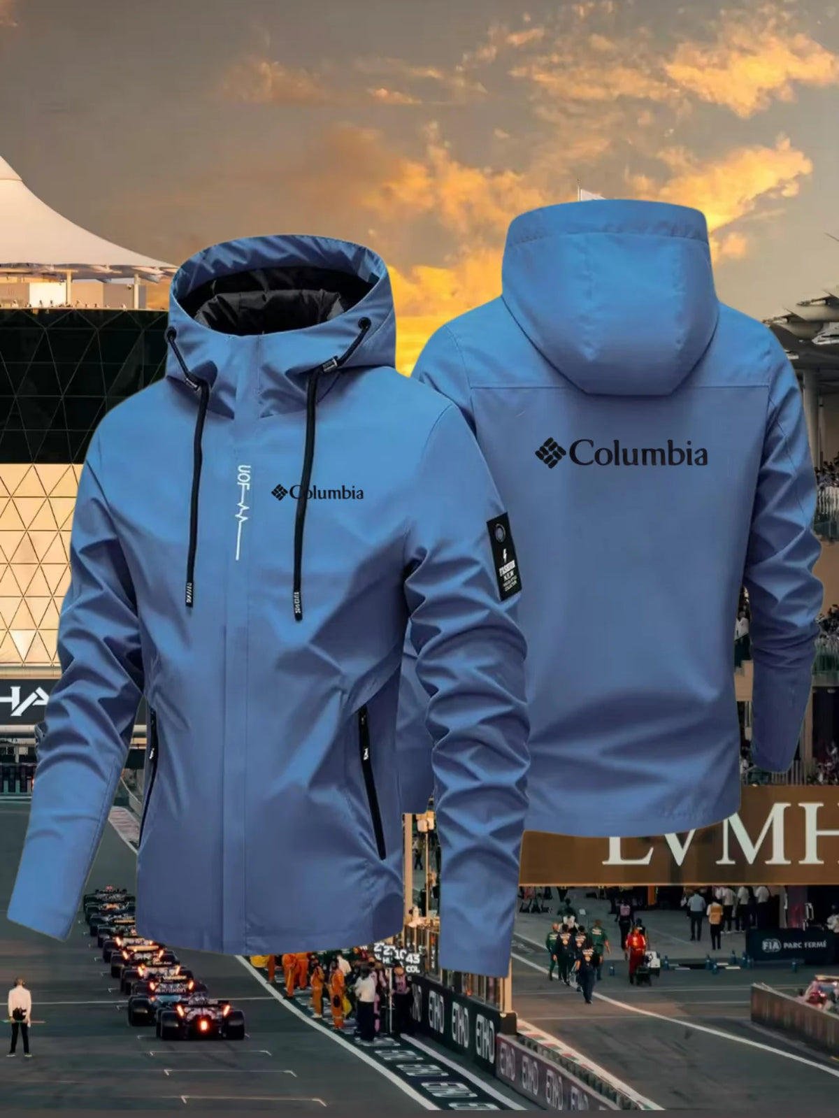 Lightweight men's waterproof jacket with hood, ideal for outdoor activities, from Corporación Turística.