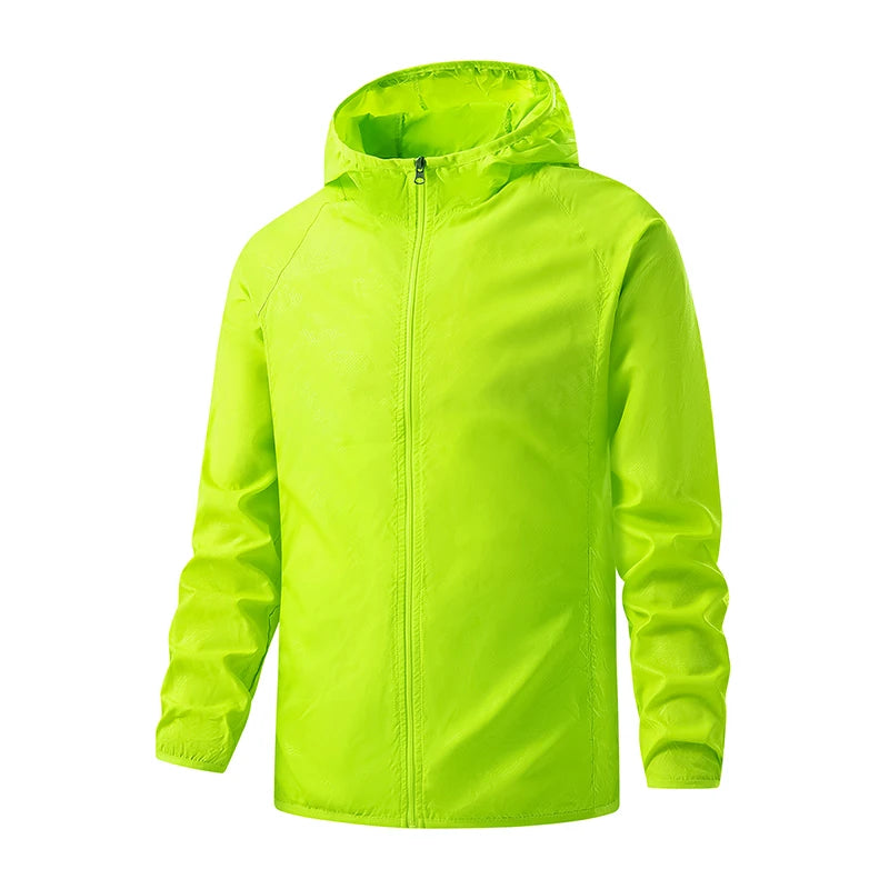 Unisex JNLN waterproof hiking jacket by Corporación Turística, shown in a lightweight, breathable design with a hood and front zipper.