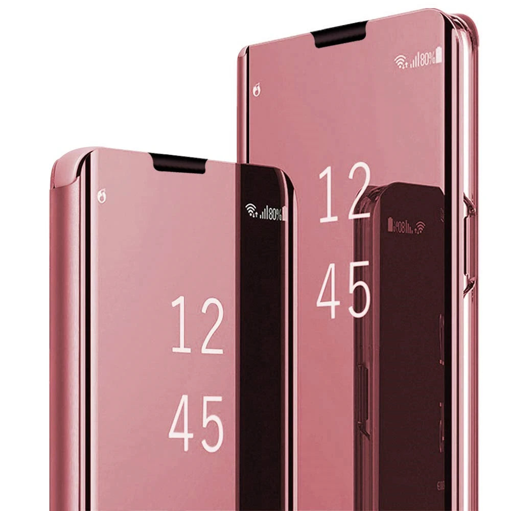 Luxury smart protective case with mirror for Samsung smartphones, featuring sleek design and high-quality materials.