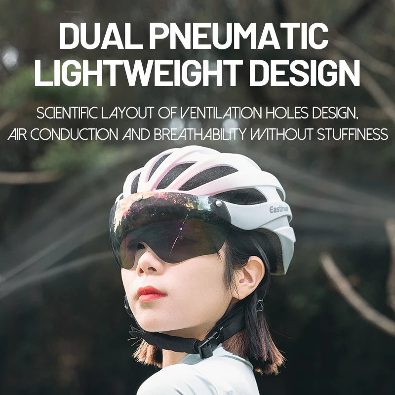 Casco de bicicleta de carretera Eastinea con gafas magnéticas casco de montar en bicicleta de montaña casco de seguridad para hombres y mujeres adultos y niños