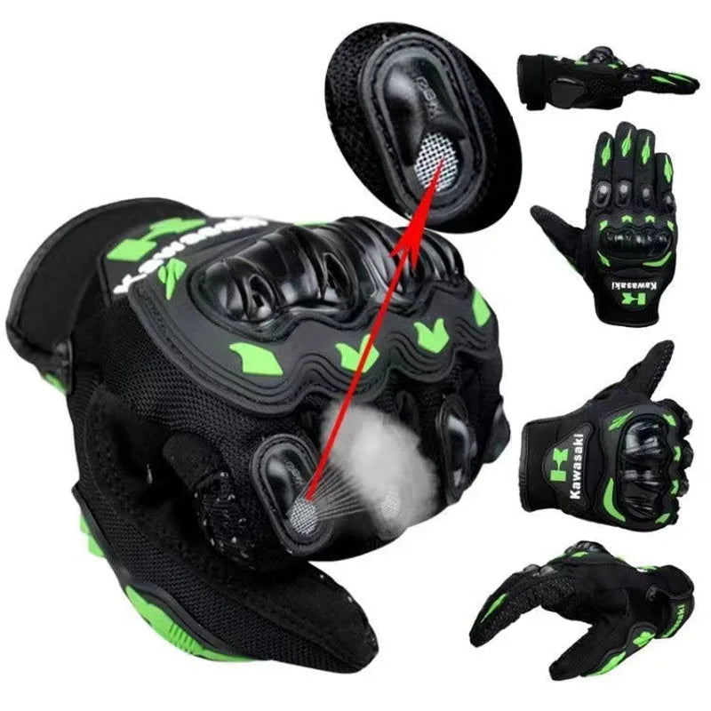 Guantes de motocicleta Kawasaki, guantes de dedo completo antideslizantes y resistentes al desgaste, guantes de equipo de protección para bicicleta de carreras todoterreno