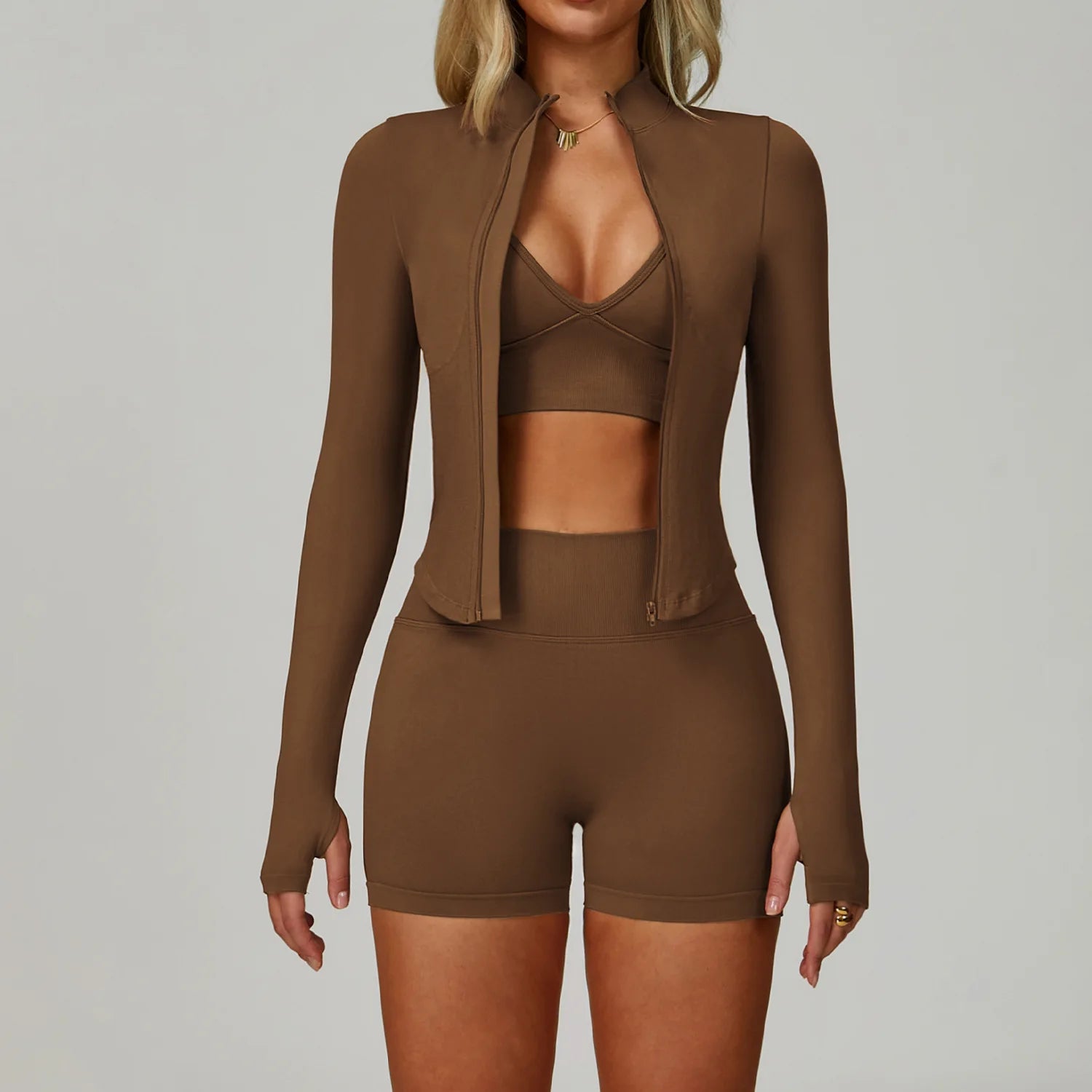 Conjunto de Yoga sin costuras para mujer, trajes de entrenamiento para gimnasio, ropa atlética, Legging, sujetador de Fitness, Top corto, trajes deportivos de manga larga, 2/3 Uds.