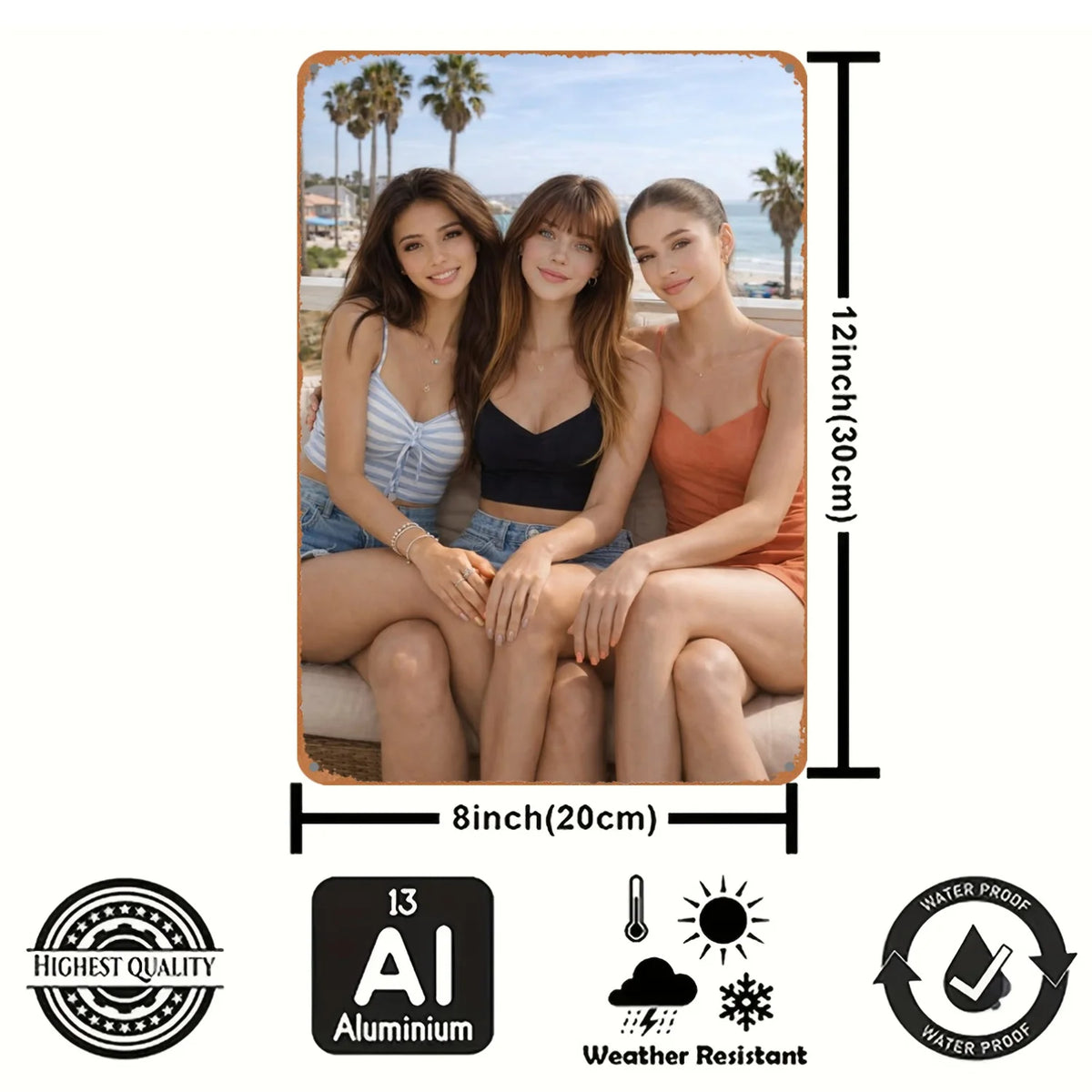 Metallic 2D wall sign featuring modern women artwork, 8x12 inches, designed for contemporary mural decor.