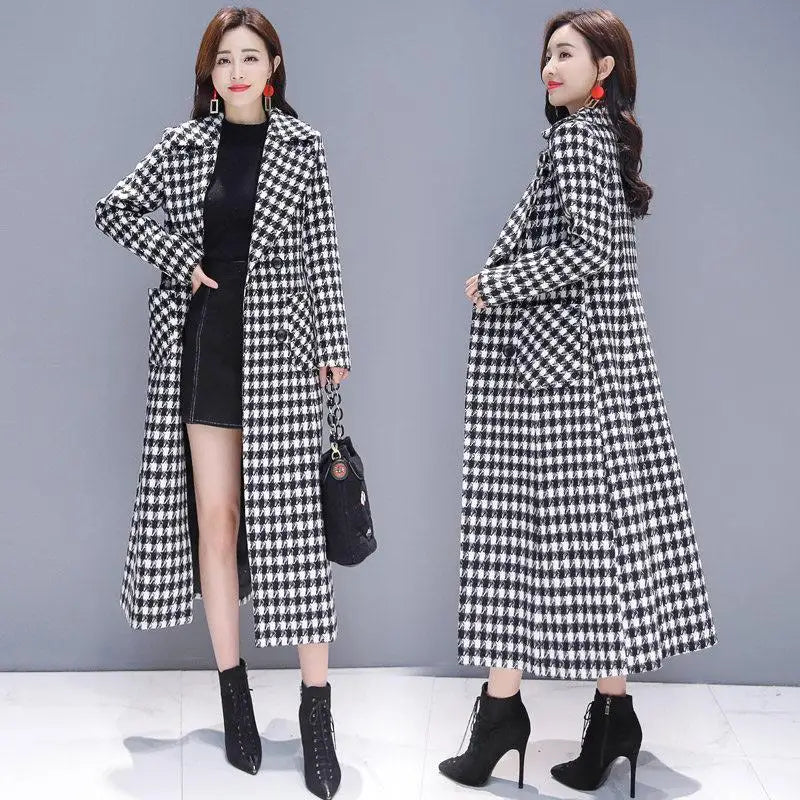 Abrigo Lana Cuadros VWBQNZ Elegante Invierno Mujer Largo Casual